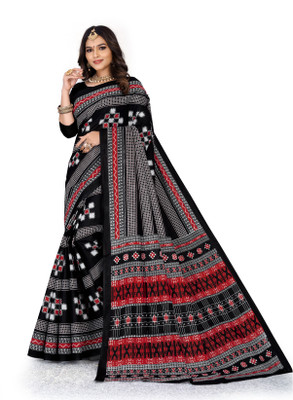 Radha Rani Blocked Printed Sambalpuri Cotton Blend Saree(Black)