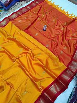 ns collection Solid/Plain Kanjivaram Cotton Silk Saree(Gold)