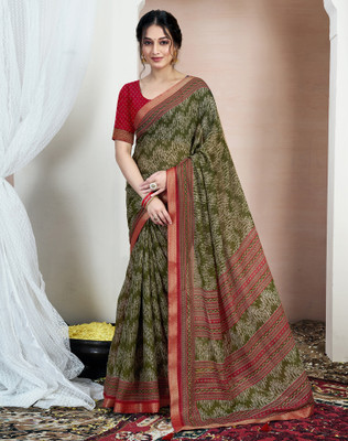 Divastri Geometric Print, Printed, Embellished Bollywood Chiffon, Georgette Saree(Red, Green)