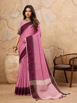 Tasrika Ombre, Woven Kanjivaram Linen Saree(Pink)