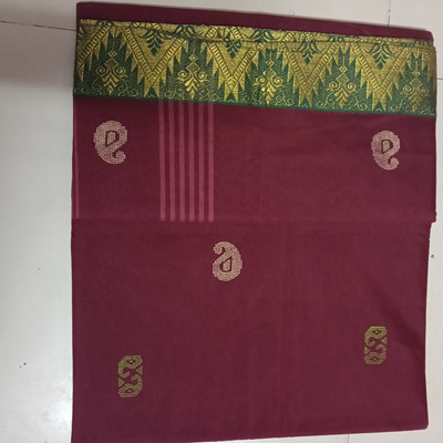 NaveeNest Self Design Chettinadu Cotton Jute Saree(Maroon)