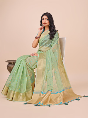 Tasrika Self Design Banarasi Organza Saree(Green)