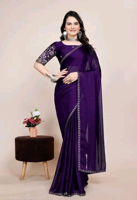 ASHA FABRICSS Solid/Plain Bollywood Silk Blend Saree(Purple)