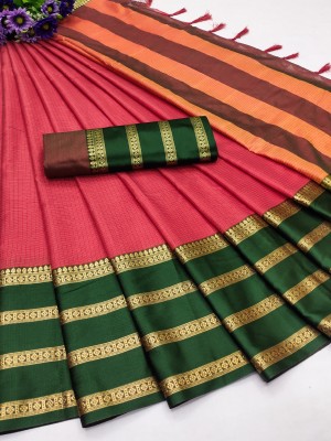 FashionPallavi Woven, Embellished, Checkered, Self Design, Printed Bollywood Pure Cotton, Cotton Silk Saree(Red, Green)