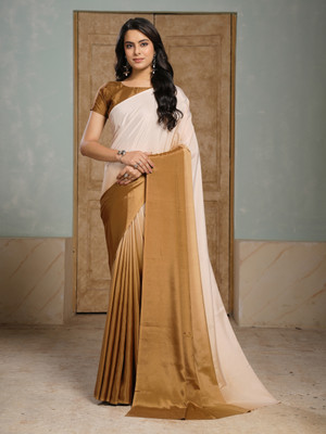 GARDEN VARELI Self Design Bollywood Crepe Saree(Brown)