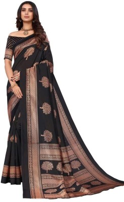 Jay Bhole Woven Maheshwari Cotton Silk Saree(Black)