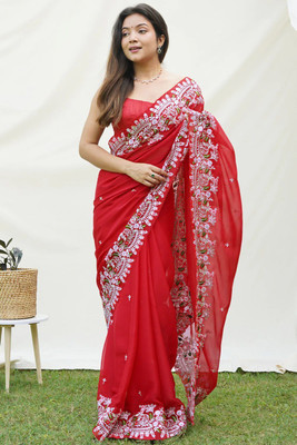 Kedar Fab Embroidered Bollywood Georgette Saree(Red)