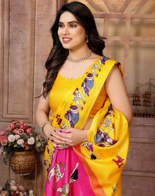 YASHIKA Printed Bollywood Art Silk Saree(Yellow)