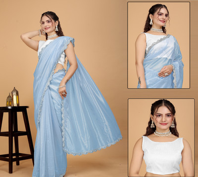 Elegance Avenue Embroidered Bollywood Net Saree(Light Blue)
