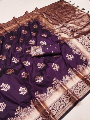 VISVASTA Printed Banarasi Jacquard, Silk Blend Saree(Magenta)