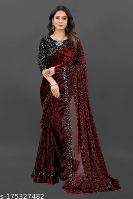 EPRIMPEX Embellished Bollywood Lycra Blend Saree(Maroon)