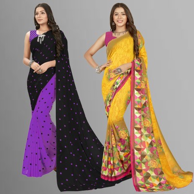 kashvi sarees Printed Daily Wear Georgette Saree(Pack of 2, Multicolor, Purple, Black)