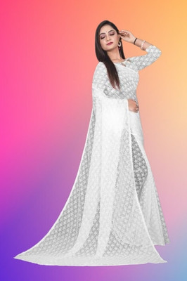 NORAFLEX Embroidered Bollywood Net Saree(White)