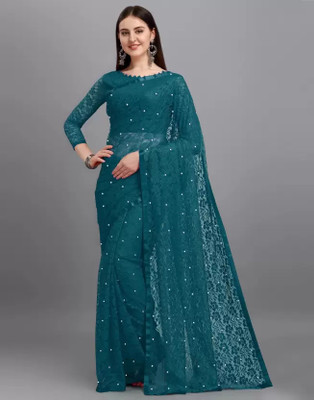 LEOSAGI Self Design Bollywood Net Saree(Dark Blue)