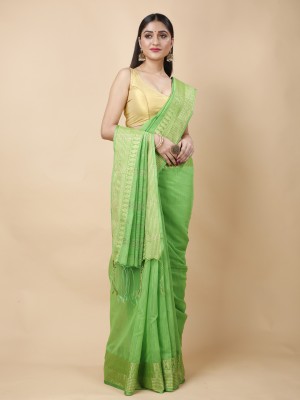 DipDiya Woven Handloom Cotton Silk Saree(Light Green)