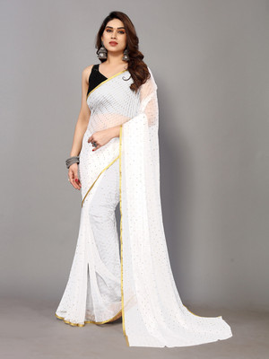 mamtasaree Printed Daily Wear Net, Chiffon Saree(White)