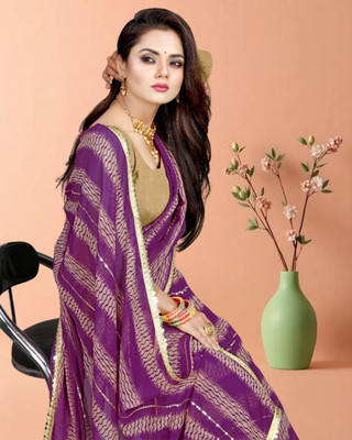 Jayu Digital Print, Embroidered, Printed, Striped Bollywood Georgette Saree(Purple)