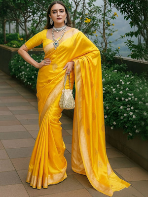 Moda Rapido Woven Daily Wear Silk Blend Saree(Yellow)
