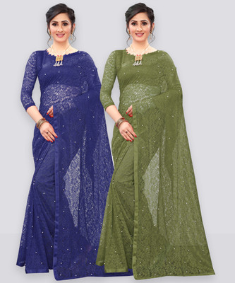 LOROFY Self Design Bollywood Net Saree(Pack of 2, Multicolor)