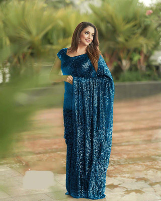 Anjani Textile Embroidered Bollywood Georgette Saree(Light Blue)