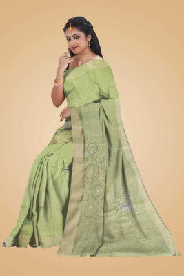 S Kart Embroidered Daily Wear Pure Silk Saree(Light Green)