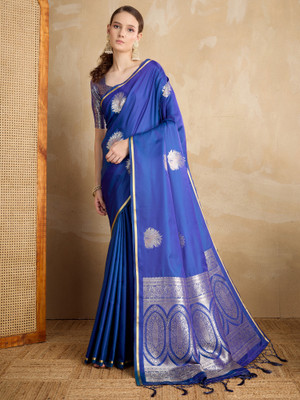 Divastri Woven Banarasi Silk Blend Saree(Dark Blue)