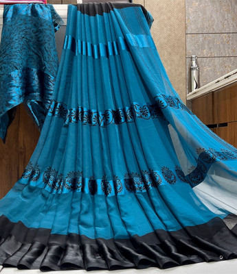 Bombey Velvat Fab Printed, Solid/Plain Kovai Muslin, Chiffon Saree(Blue)