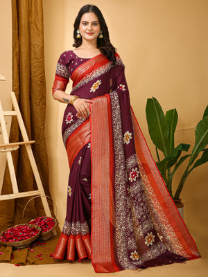 Divastri Printed Chinnalapattu Silk Blend Saree(Magenta)