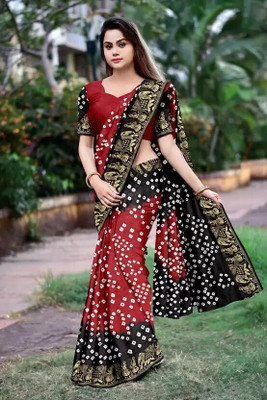 rajranitextiles Hand Painted Bandhani Georgette Saree(Blue)