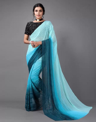 Apnisha Striped Daily Wear Georgette Saree(Light Blue)