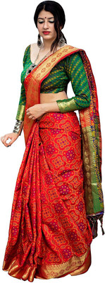 M.S.RETAIL Woven Patola Silk Blend Saree(Red)