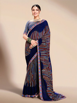 ANOUK Printed Daily Wear Georgette Saree(Dark Blue)