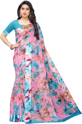 YASHIKA Printed Bollywood Linen Saree(Blue)