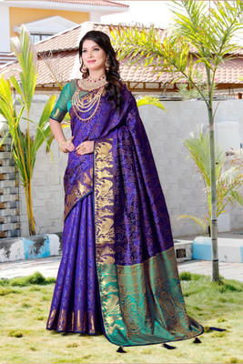 LAVYANSH CREATION Printed Patola Silk Blend Saree(Blue)