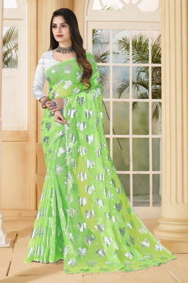 JiproStore Printed, Temple Border, Self Design Bollywood Georgette, Chiffon Saree(Light Green)