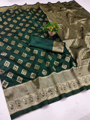 GATISHVAM TEXTILE Woven Banarasi Art Silk Saree(Dark Green)