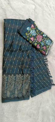 Sitanjali Embroidered Bollywood Georgette Saree(Dark Blue)