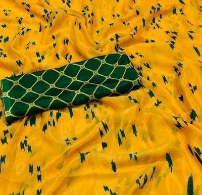 jihana fab Printed Banarasi Chiffon, Silk Blend Saree(Multicolor)