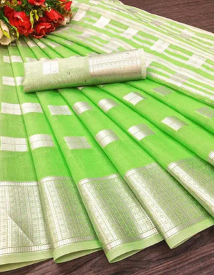 STYLEVEDA Self Design Bollywood Linen Saree(Green)
