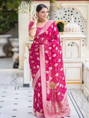 jay meldi enterprised Embroidered Banarasi Jacquard Saree(Pink)