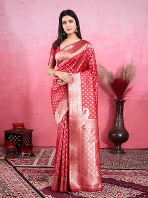 SIDDHESHWAR Self Design Assam Silk Lycra Blend Saree(Red)