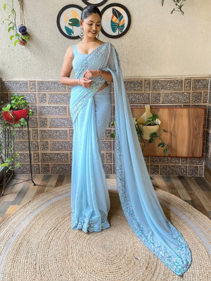 Divastri Embellished Bollywood Georgette Saree(Light Blue)