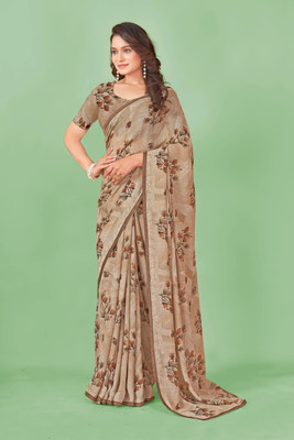 Nandita designer Printed Bandhani Chiffon Saree(Beige)