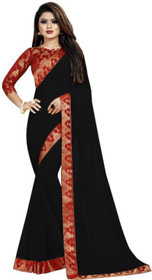 LIMTD Solid/Plain Bollywood Georgette Saree(Black)