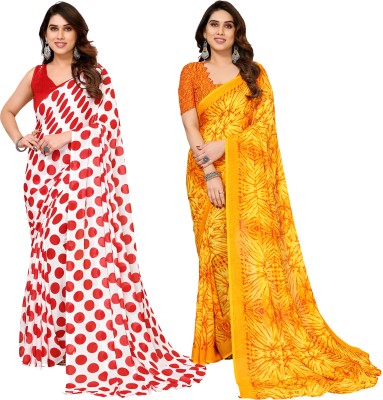 Anand Sarees Printed Daily Wear Georgette Saree(Pack of 2, White, Green)