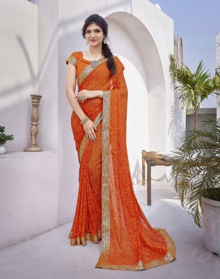 yashika Printed Bollywood Georgette, Lace Saree(Orange)