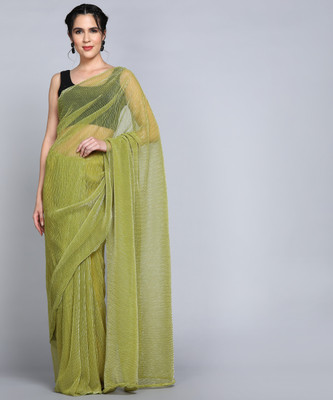 Swastik Creation Self Design Bollywood Lycra Blend Saree(Light Green)