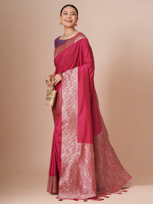 Tasrika Woven Banarasi Silk Blend Saree(Pink)