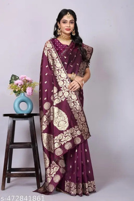 KASHTBHANJAN ETHNICWEAR Printed Banarasi Satin Saree(Yellow)
