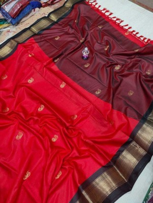 Juhi Collection Woven Banarasi Cotton Silk Saree(Red)